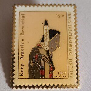USPS Keep American Beautiful 1982 Postage Stamp Lapel Pin - American Indian USA